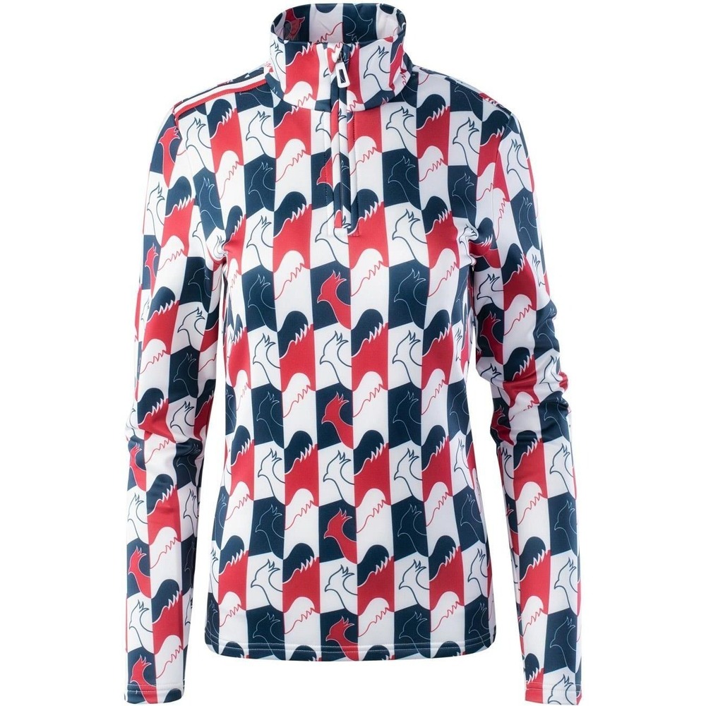 Rossignol Womens Palmares 1/2 Zip Ski Technical Base Layer Sz S Eur 38 Red Blue